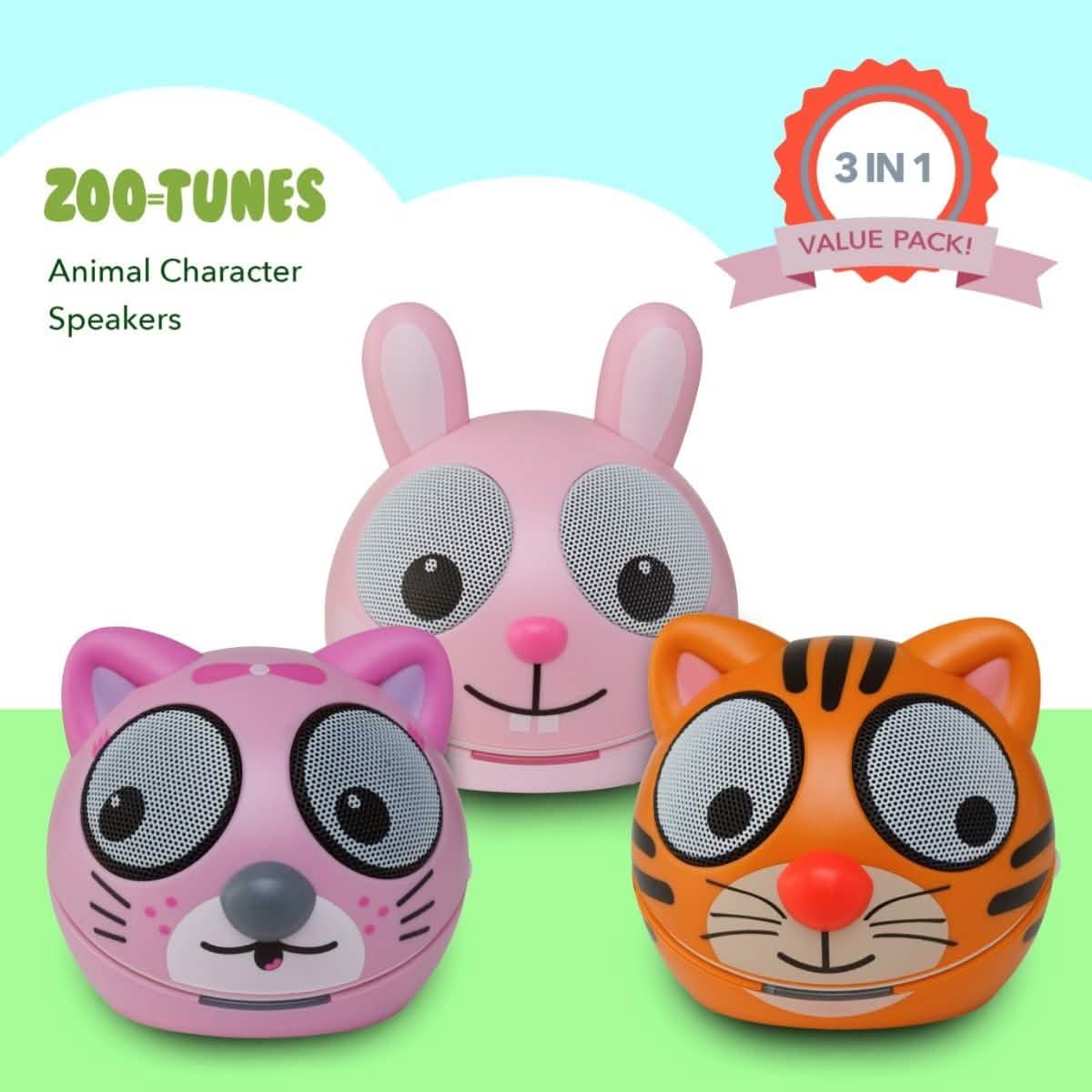 3er-Pack: Zootunes Kompakter tragbarer Bluetooth Stereo Lautsprecher