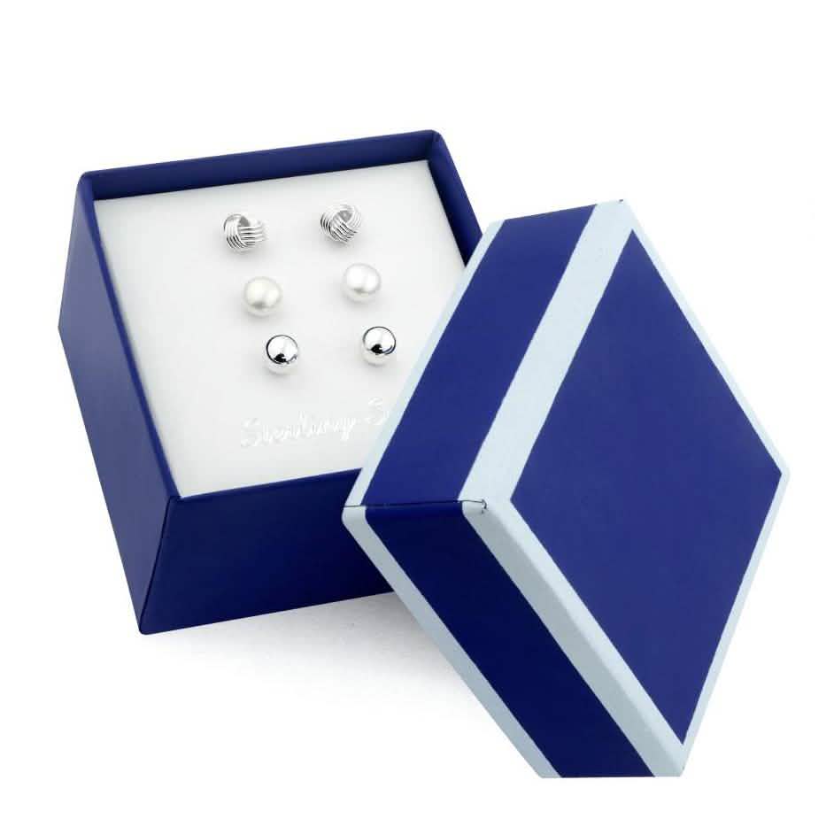 3er-Set: Sterling Silber Trio Ohrstecker-Set