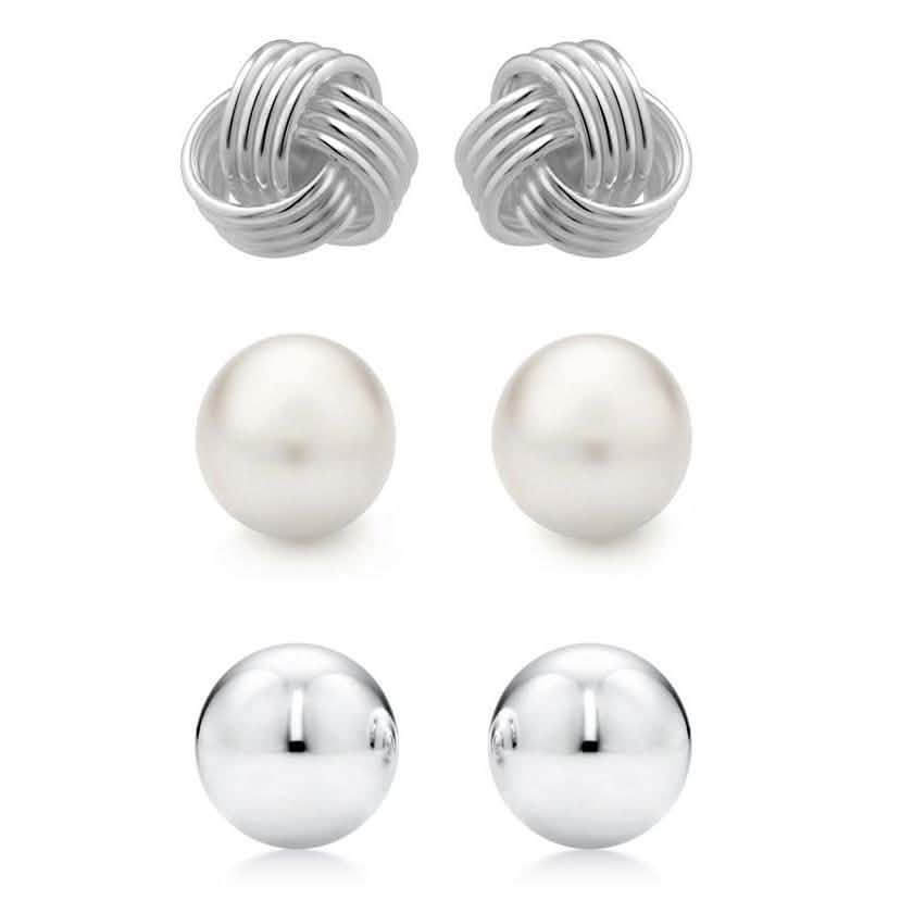 3er-Set: Sterling Silber Trio Ohrstecker-Set
