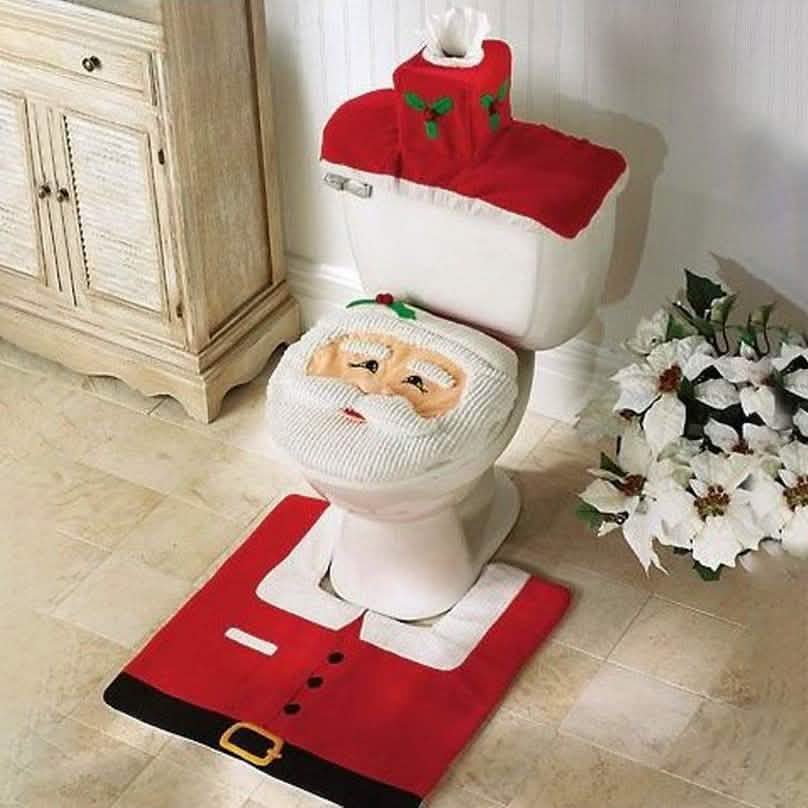3-teilig: Weihnachtsmann Toilettenbezug- und Teppich-Set