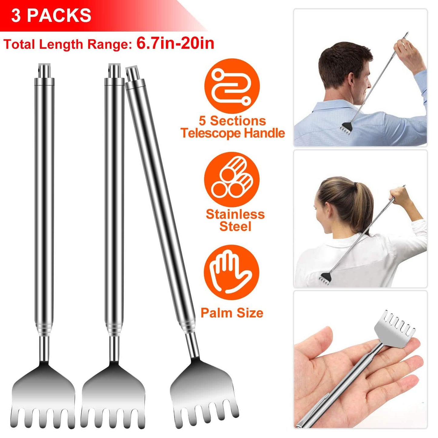 3-teilig: 20" Teleskop-Rückenkratzer
