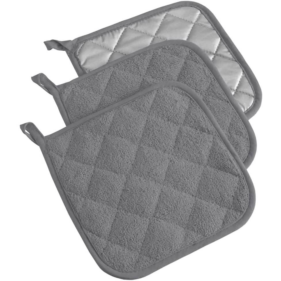 3-teilig: DII Basic Terry Collection gesteppter Topflappen aus 100 % Baumwolle