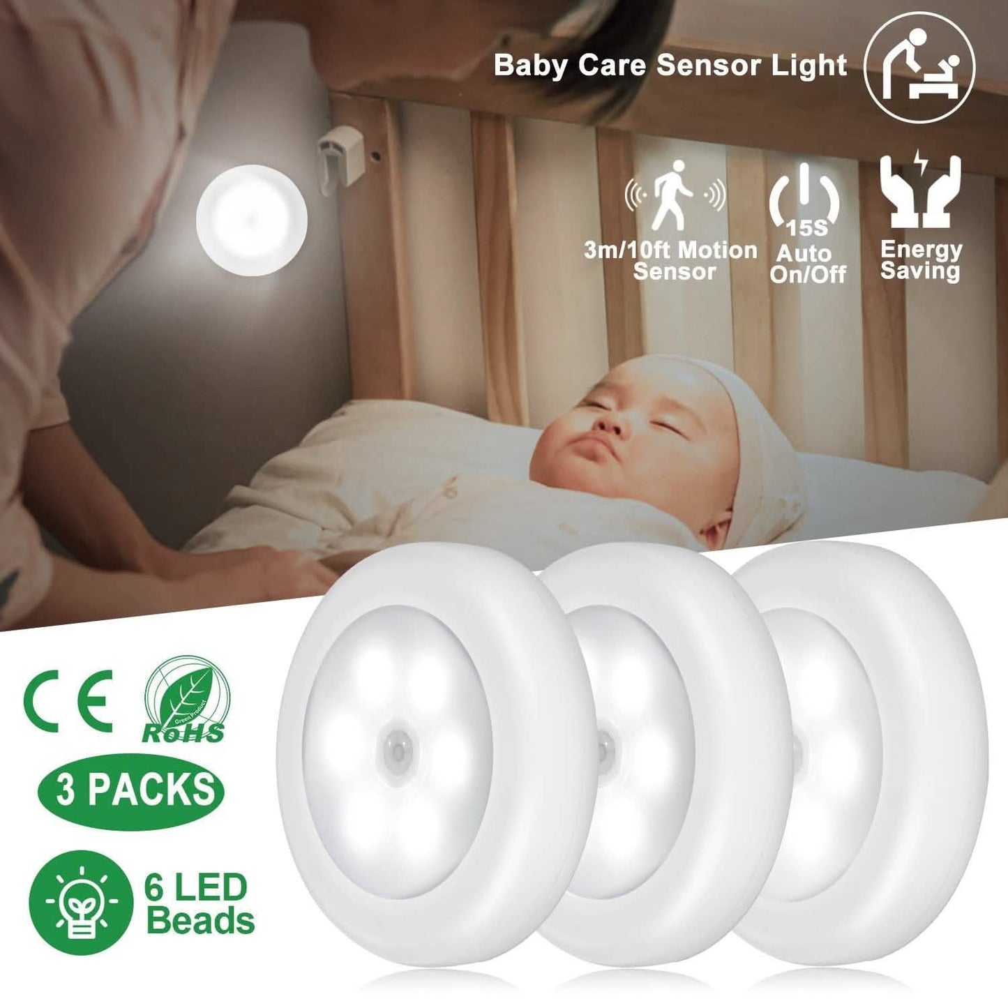 3er-Pack: Bewegungssensor LED-Nachtlicht zum Aufkleben, kabellos