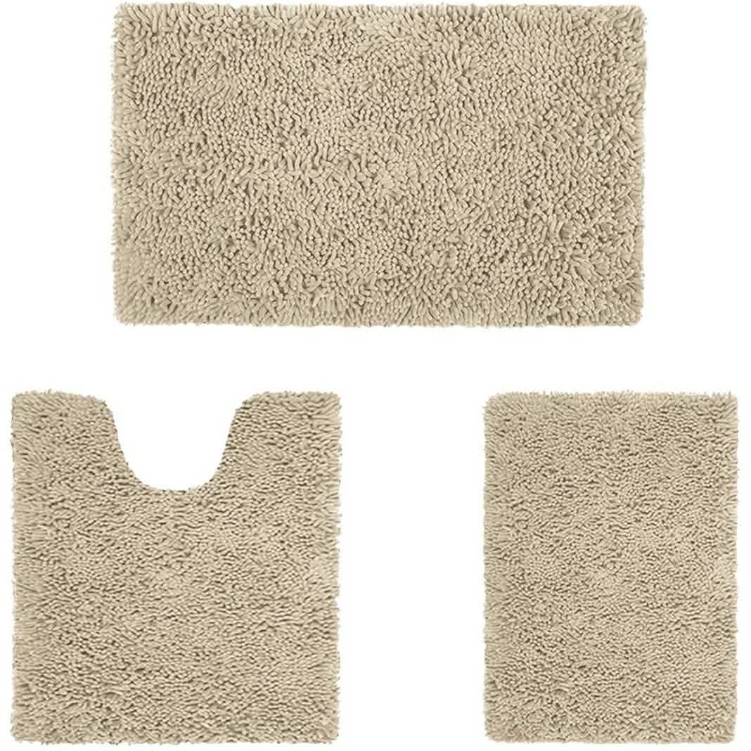 3-teiliges Set: Badezimmerteppiche Set Ultraweich Rutschfest und Saugfähig Chenille
