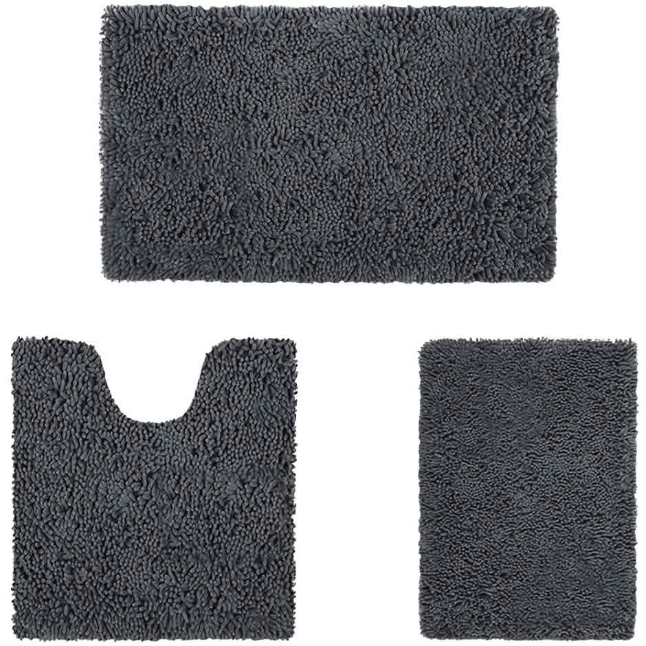 3-teiliges Set: Badezimmerteppiche Set Ultraweich Rutschfest und Saugfähig Chenille