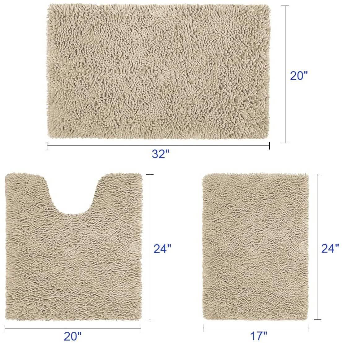 3-teiliges Set: Badezimmerteppiche Set Ultraweich Rutschfest und Saugfähig Chenille