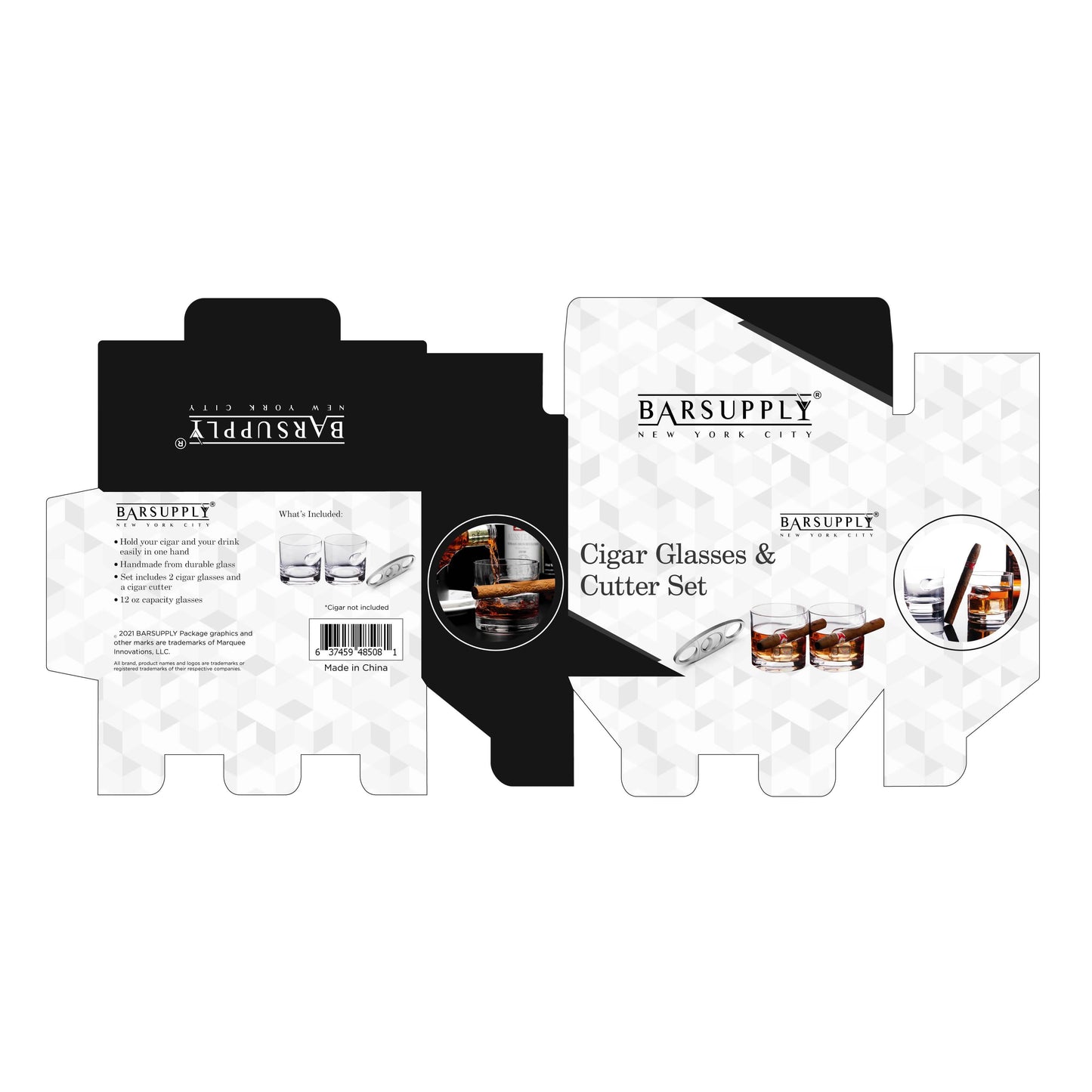 3-teiliges Set: Whiskygläser mit Zigarrenhalter und Zigarrenschneider