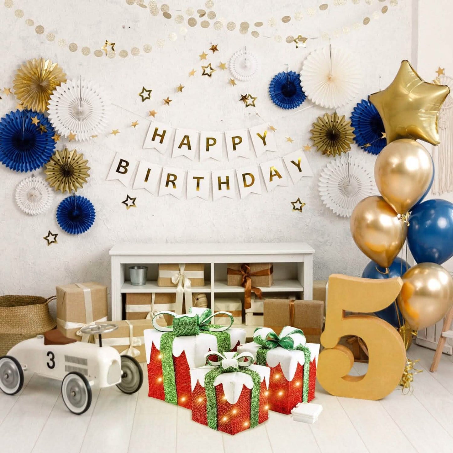 3er-Set: Leuchtende Geschenkboxen Weihnachtsdeko IP44 mit 3 Schleifen Timer 60 LEDs