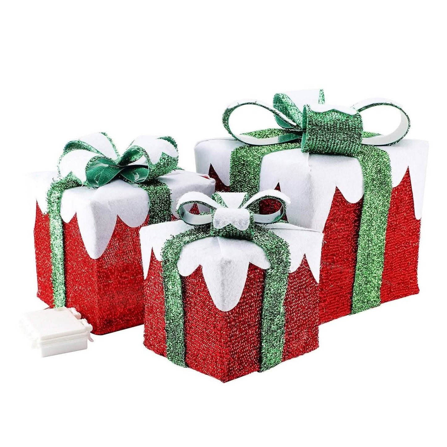 3er-Set: Leuchtende Geschenkboxen Weihnachtsdeko IP44 mit 3 Schleifen Timer 60 LEDs