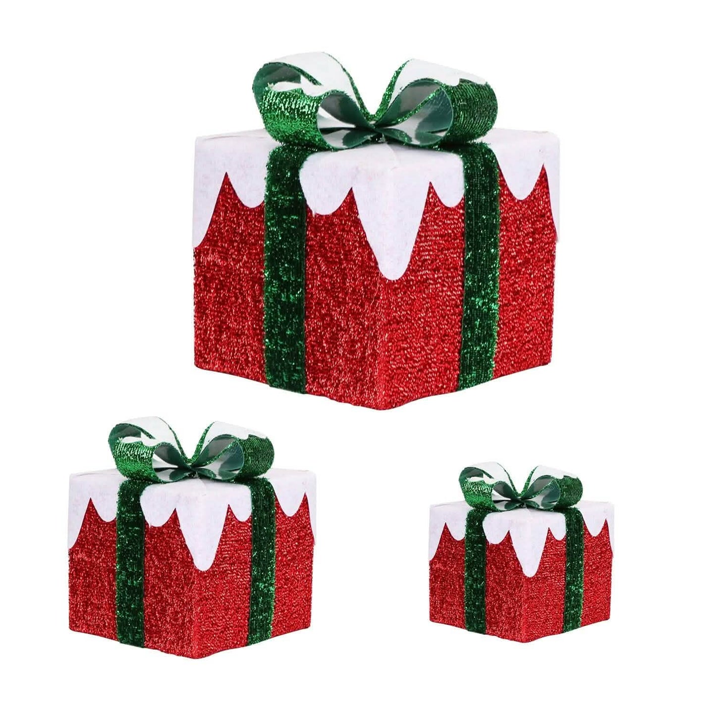 3er-Set: Leuchtende Geschenkboxen Weihnachtsdeko IP44 mit 3 Schleifen Timer 60 LEDs