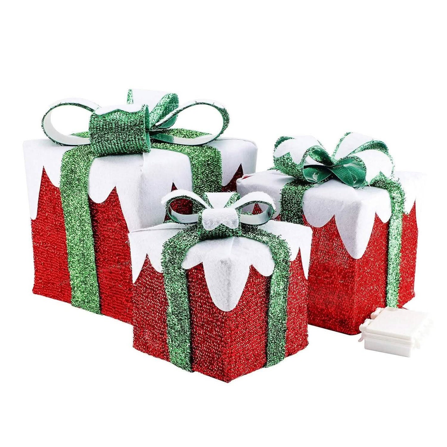 3er-Set: Leuchtende Geschenkboxen Weihnachtsdeko IP44 mit 3 Schleifen Timer 60 LEDs