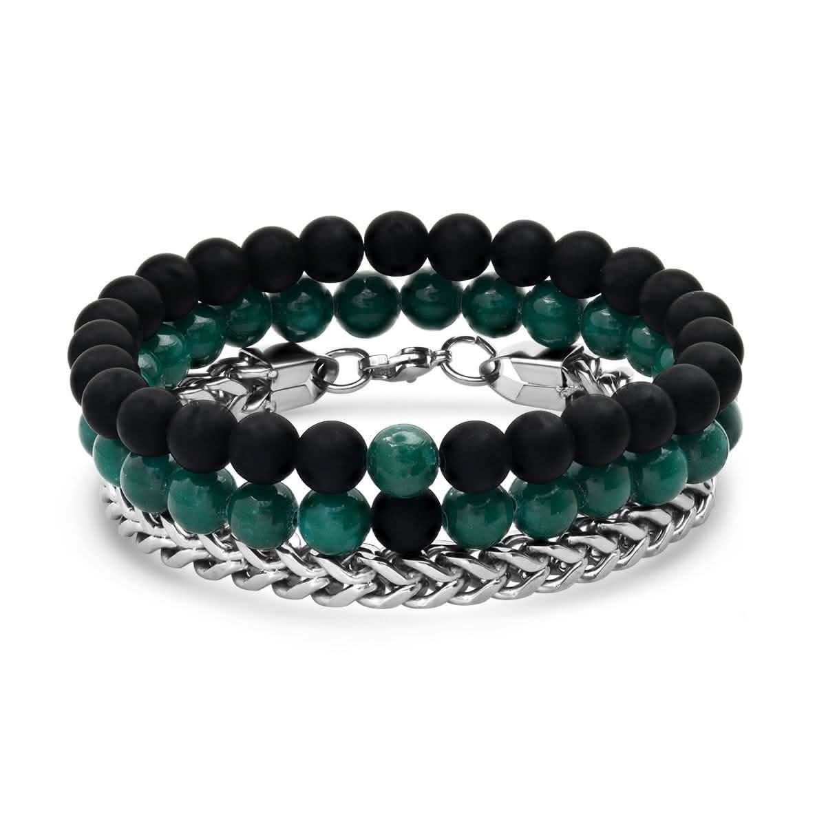 3er-Set: Herrenarmbänder aus schwarzem Lavastein