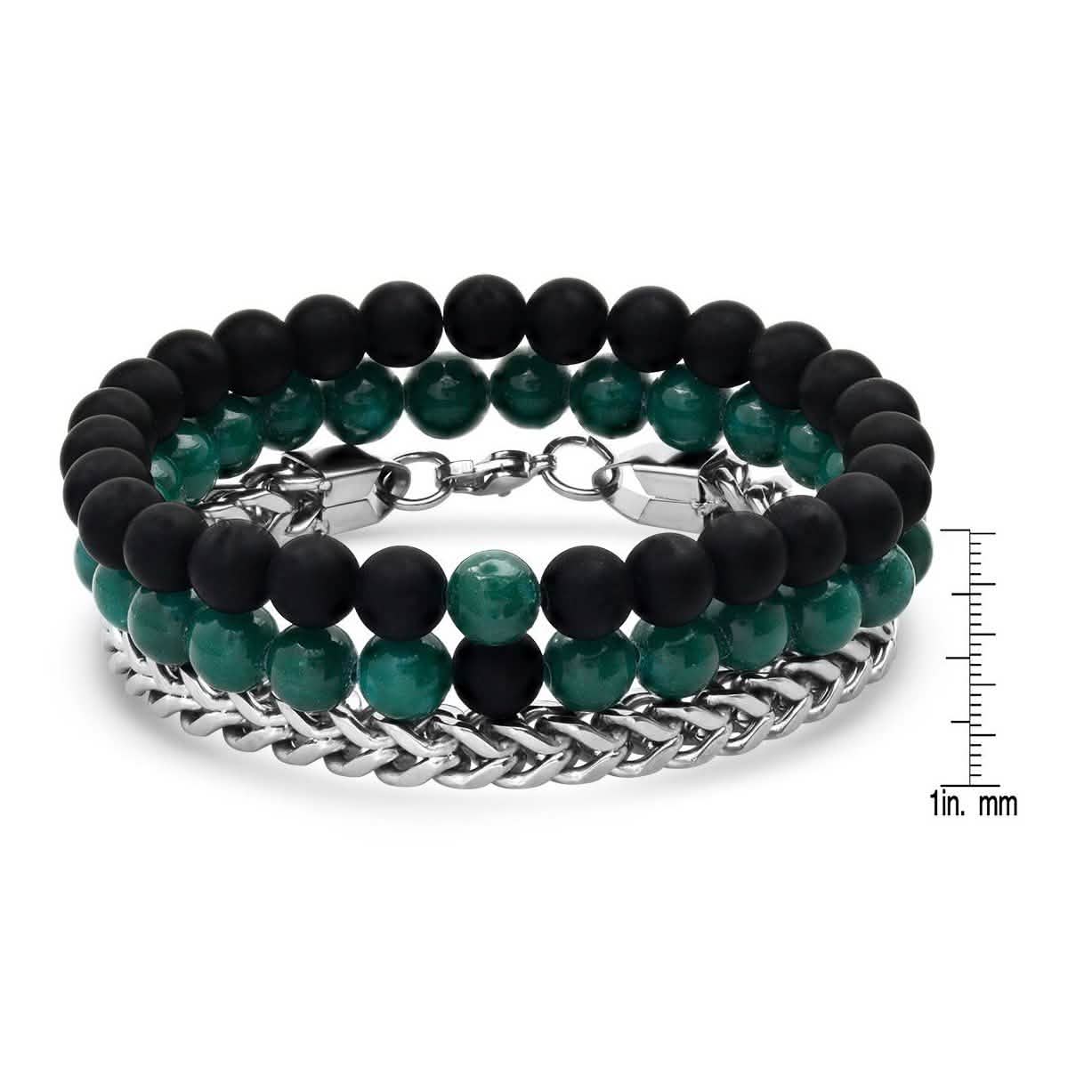 3er-Set: Herrenarmbänder aus schwarzem Lavastein