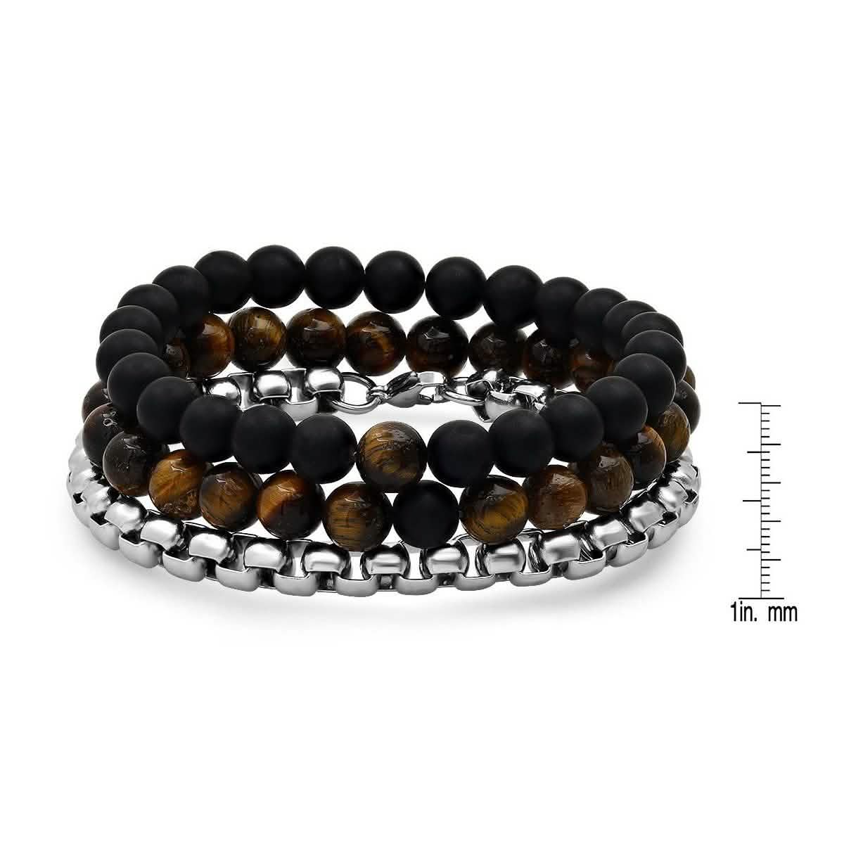 3er-Set: Herrenarmbänder aus schwarzem Lavastein