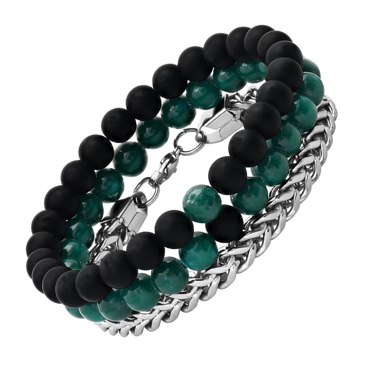 3er-Set: Herrenarmbänder aus schwarzem Lavastein
