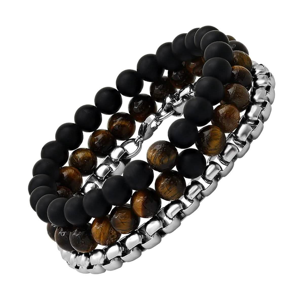 3er-Set: Herrenarmbänder aus schwarzem Lavastein
