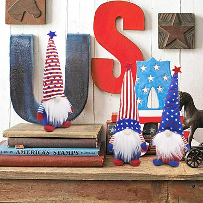 3er-Set: Patriotische Wichtel Plüsch-Standfiguren