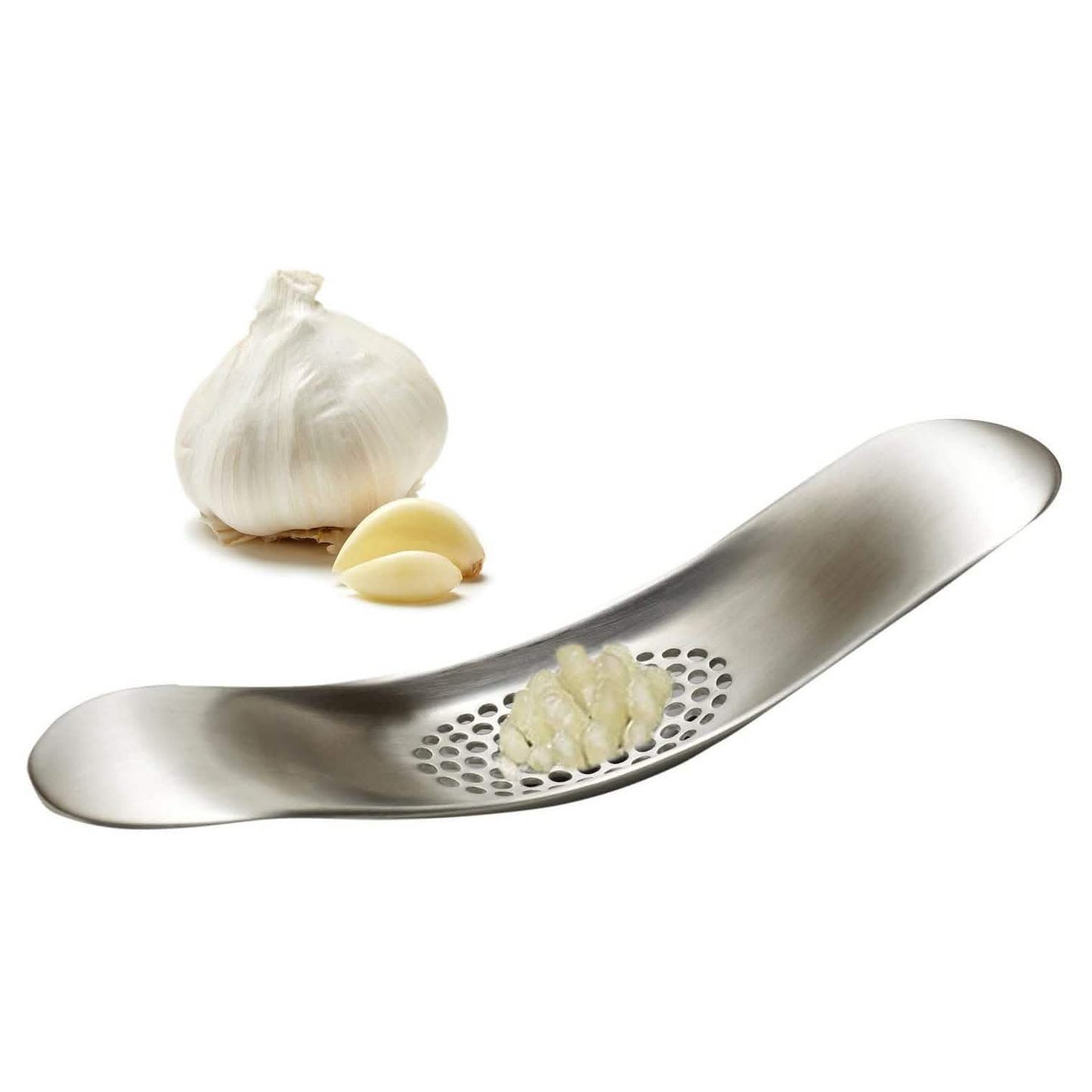 3-teiliges Set: Knoblauchpresse und -schäler aus Edelstahl mit Reinigungsbürste