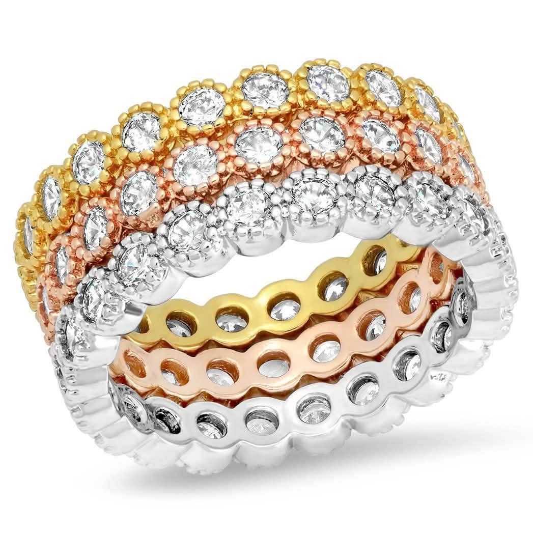 3-teiliges Set: Ewige Ringe zum Stapeln aus 18 Karat Weiß-, Gold- und Roségold