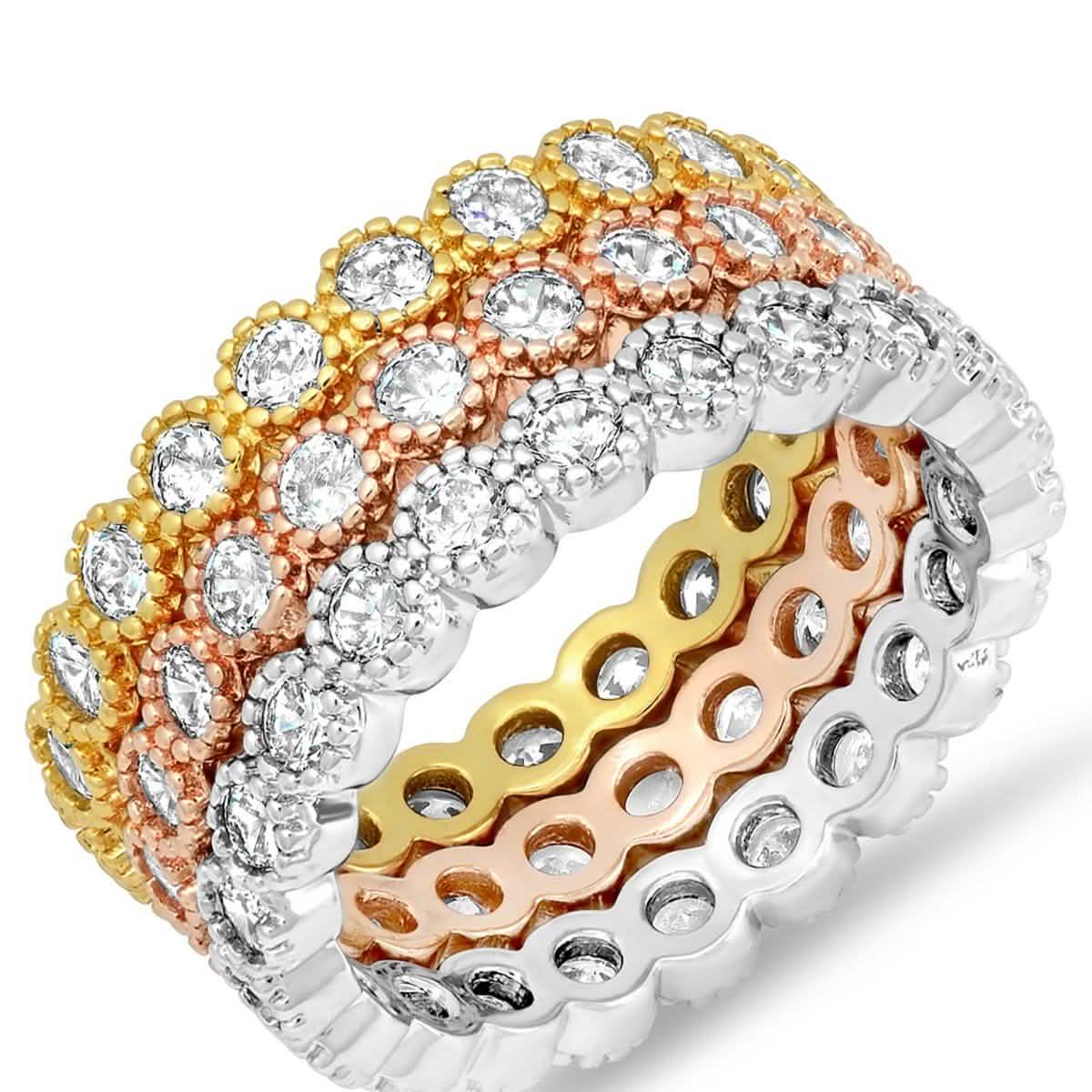 3-teiliges Set: Ewige Ringe zum Stapeln aus 18 Karat Weiß-, Gold- und Roségold