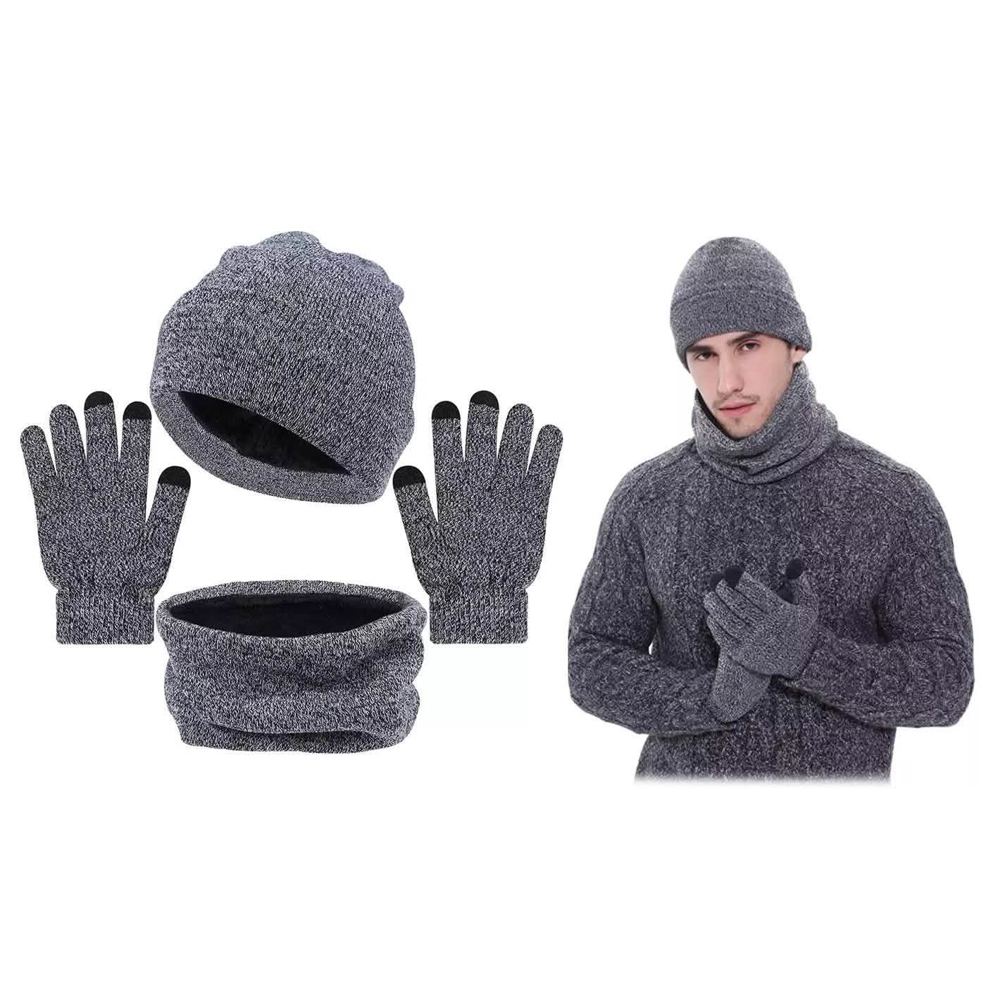 3-teilig: Wintermütze Schal Handschuhe für Herren