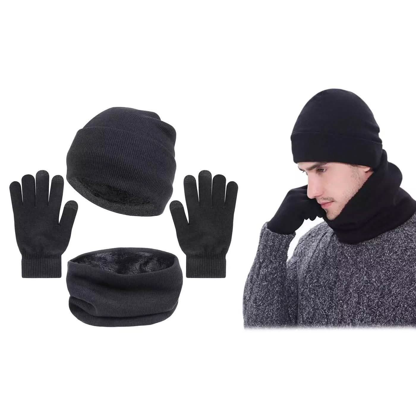 3-teilig: Wintermütze Schal Handschuhe für Herren