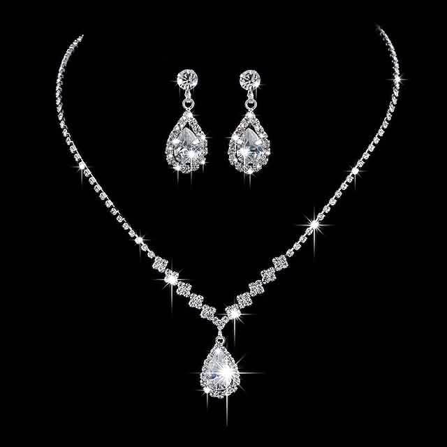 3-teilig: Damen Halskette Ohrringe Set mit Zirkonia-Diamanten