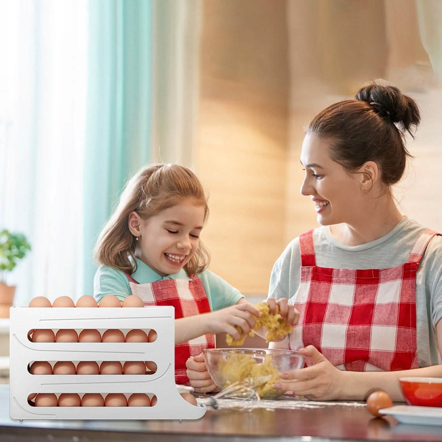 3-teilig: 4-stöckiger Eierhalter, automatisch rollender Kühlschrank-Eier-Organizer