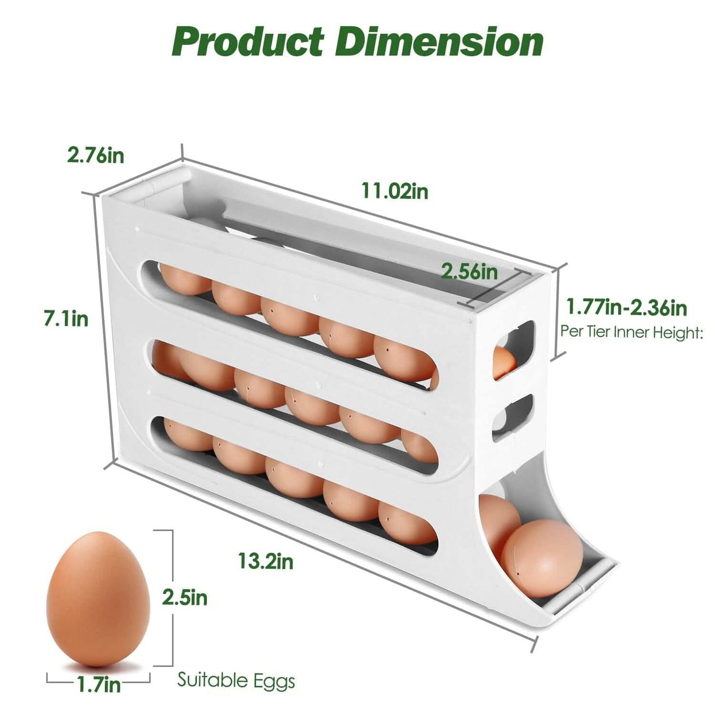 3-teilig: 4-stöckiger Eierhalter, automatisch rollender Kühlschrank-Eier-Organizer