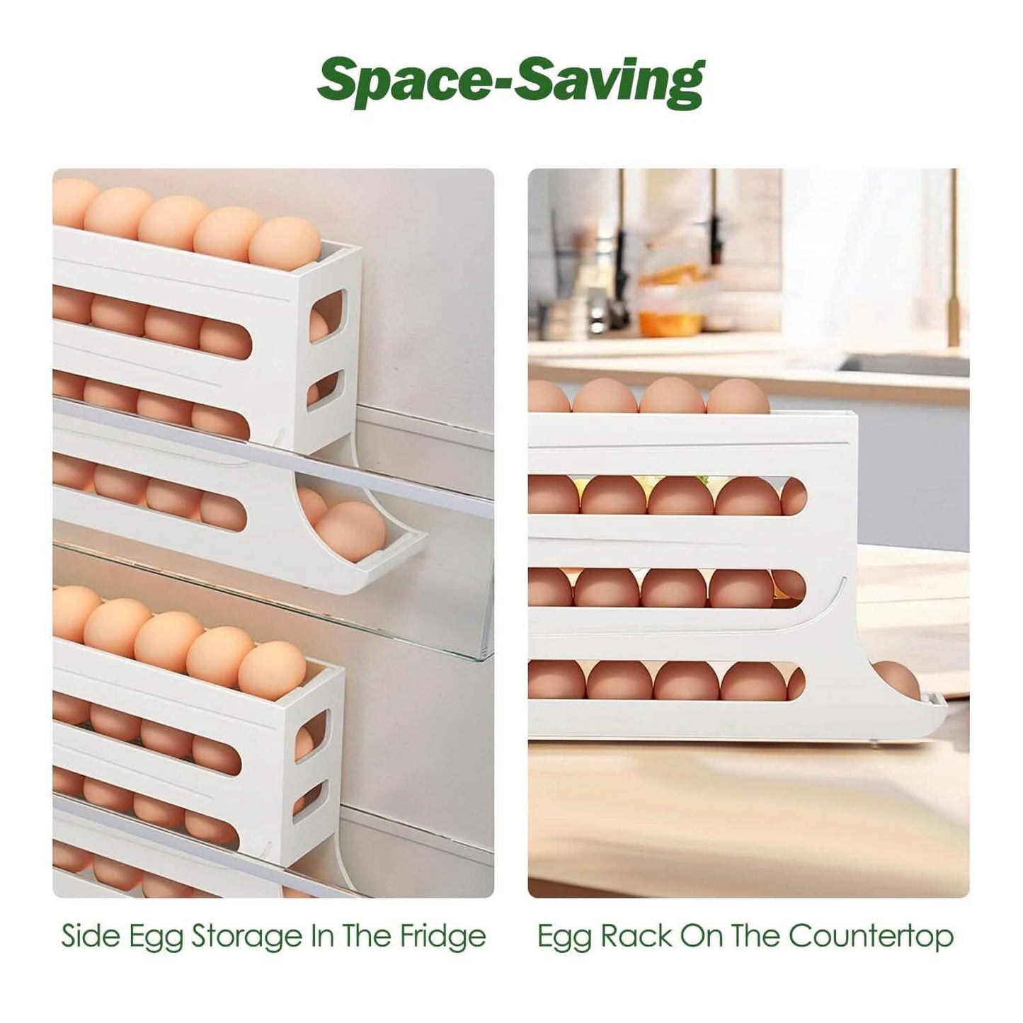 3-teilig: 4-stöckiger Eierhalter, automatisch rollender Kühlschrank-Eier-Organizer