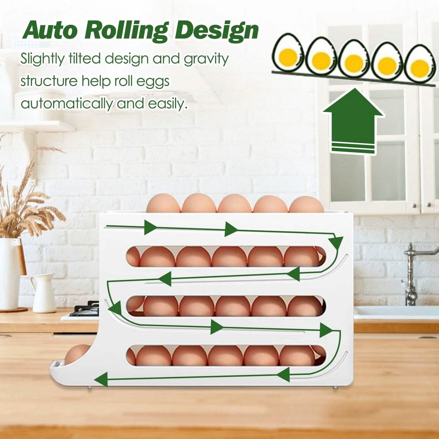 3-teilig: 4-stöckiger Eierhalter, automatisch rollender Kühlschrank-Eier-Organizer