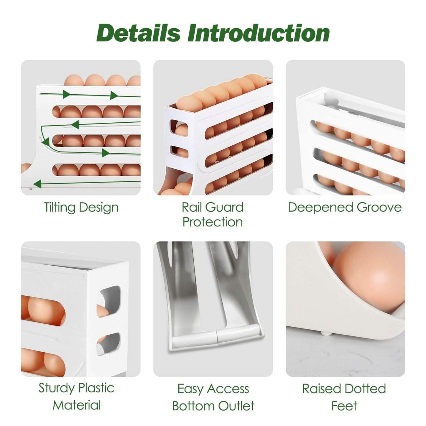 3-teilig: 4-stöckiger Eierhalter, automatisch rollender Kühlschrank-Eier-Organizer