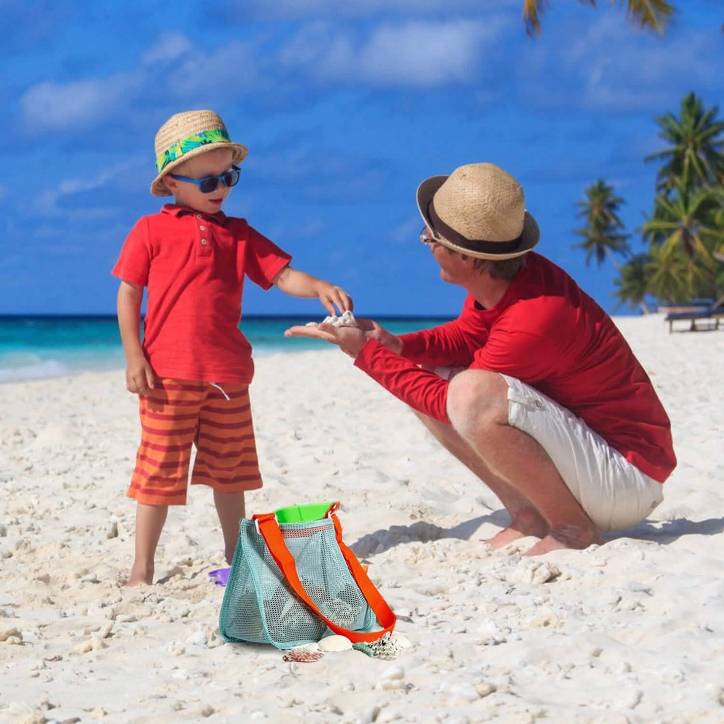 3er-Set: Strand-Netztaschen Muschel-Sandsack