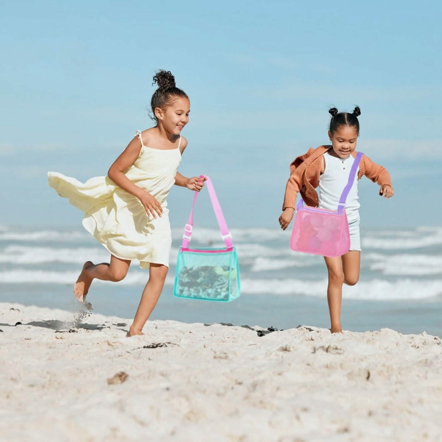3er-Set: Strand-Netztaschen Muschel-Sandsack