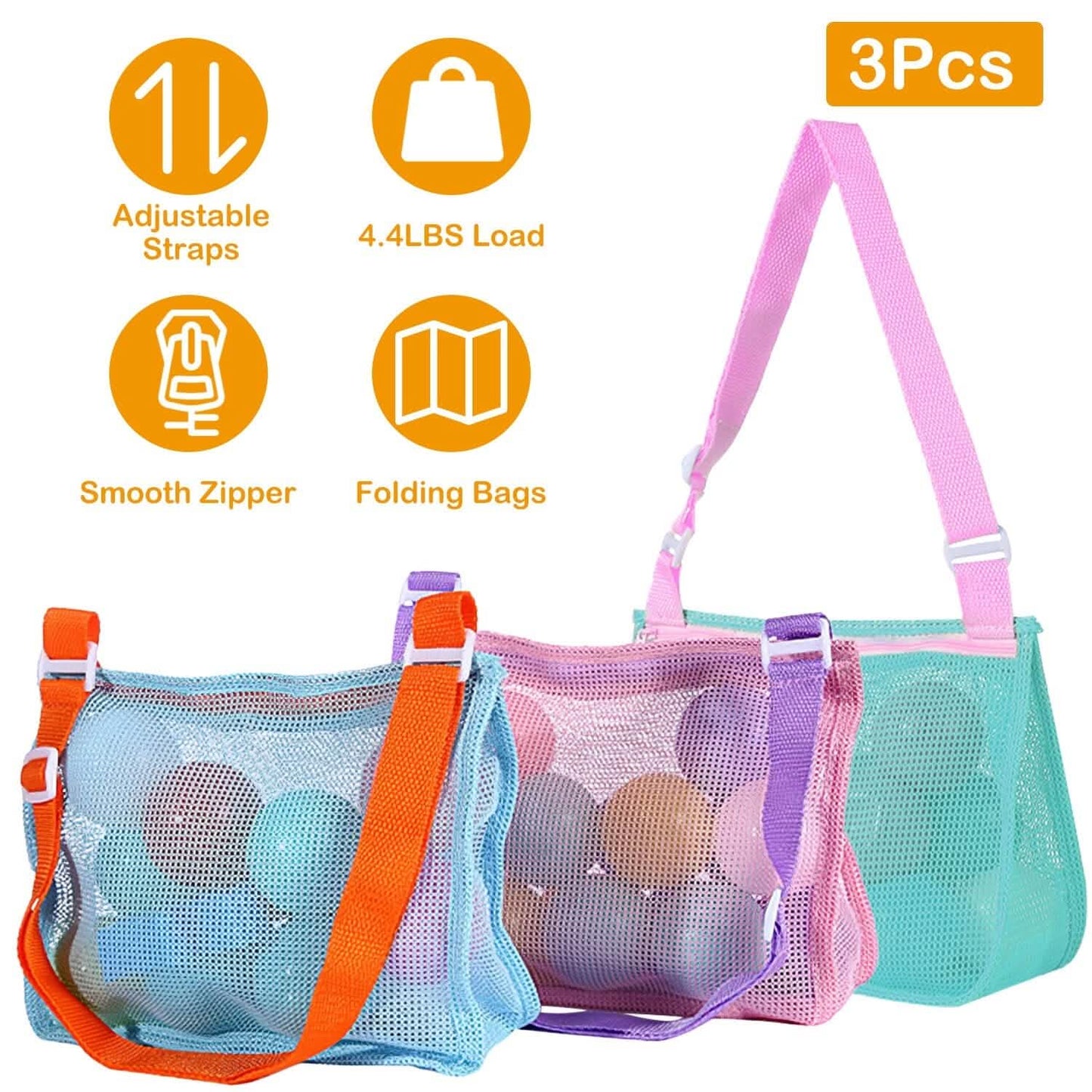 3er-Set: Strand-Netztaschen Muschel-Sandsack