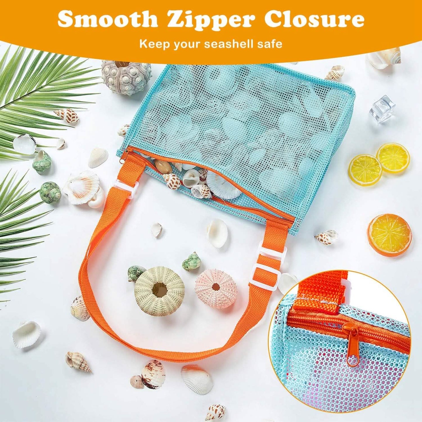 3er-Set: Strand-Netztaschen Muschel-Sandsack