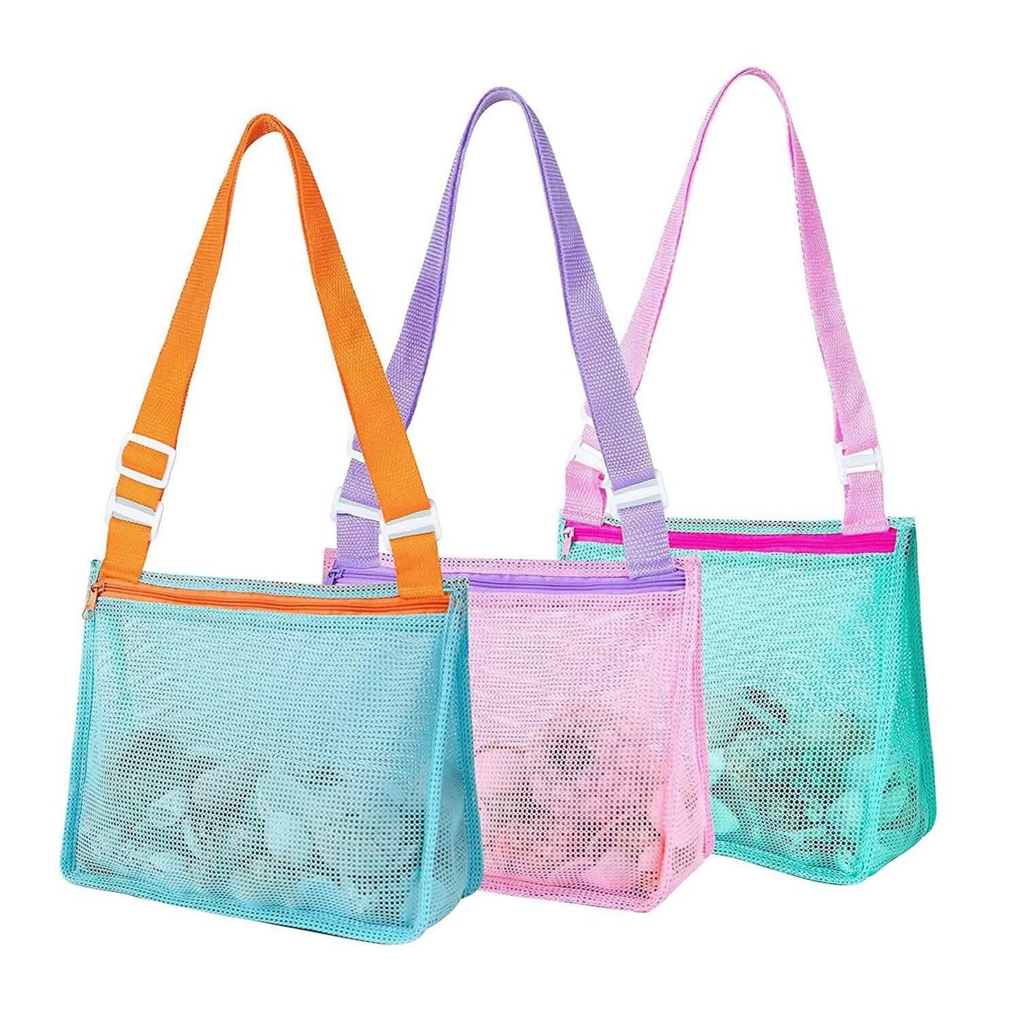 3er-Set: Strand-Netztaschen Muschel-Sandsack