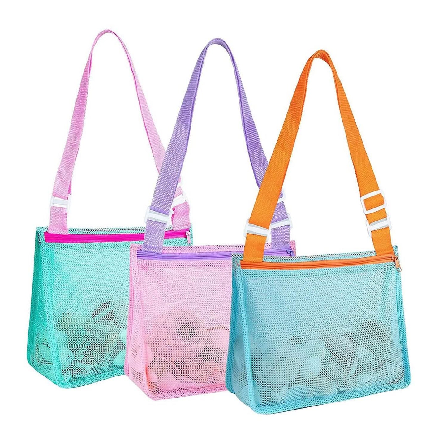3er-Set: Strand-Netztaschen Muschel-Sandsack