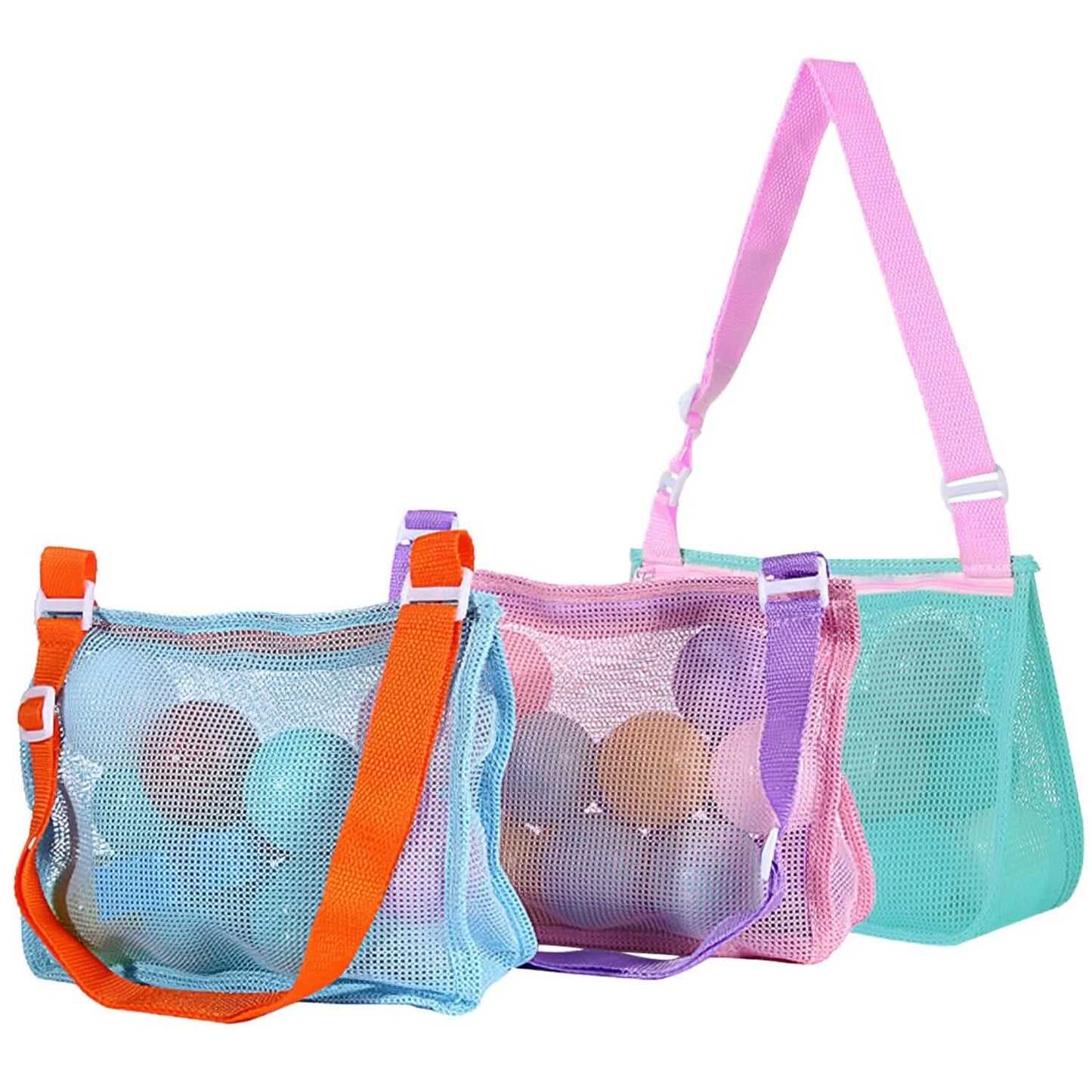 3er-Set: Strand-Netztaschen Muschel-Sandsack