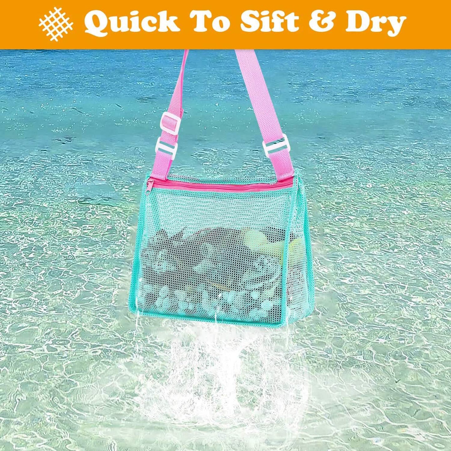 3er-Set: Strand-Netztaschen Muschel-Sandsack