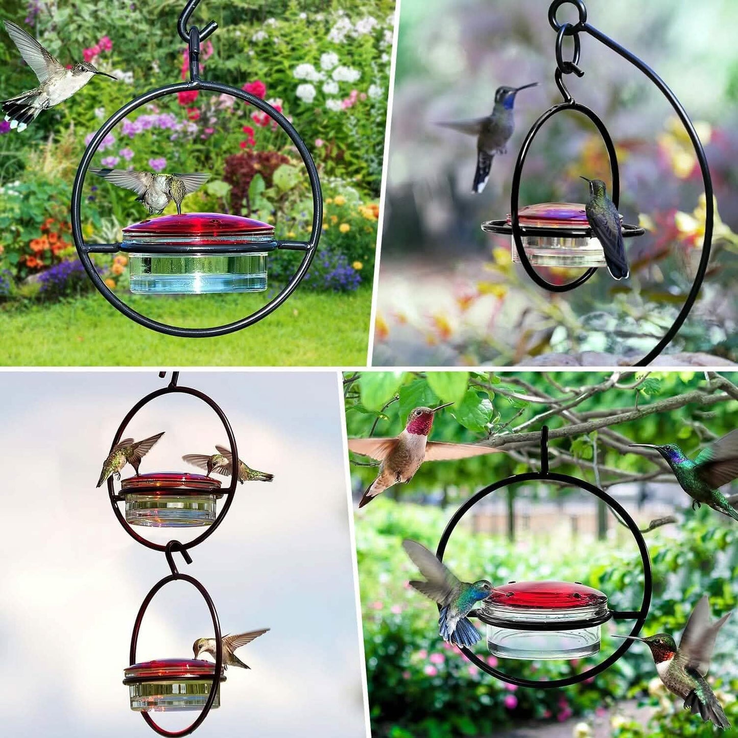 3-teilig: Stapelbares hängendes Kolibri-Futterhaus mit Metallrahmen und roter Kunststoffschale