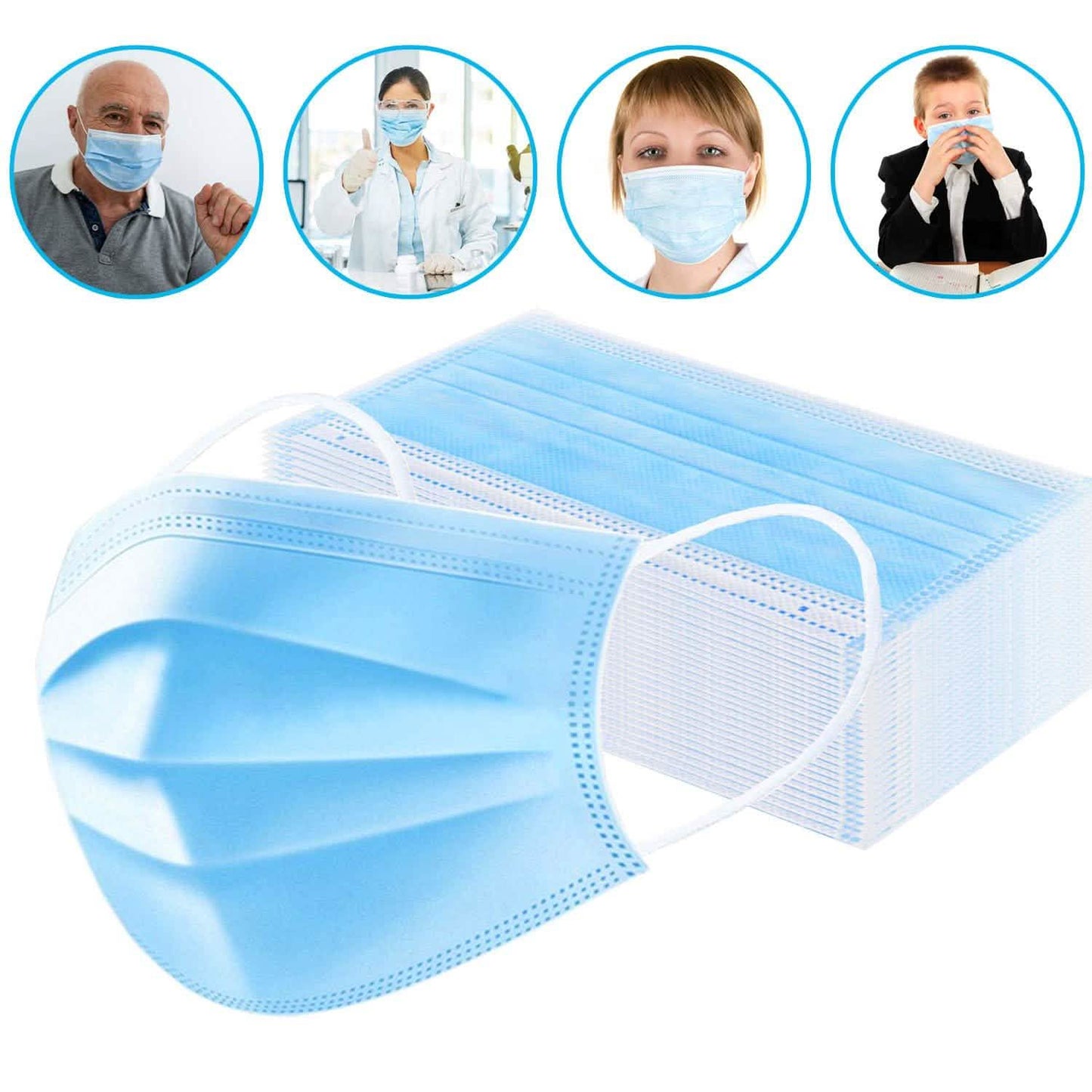 3-lagige, nicht-medizinische Einweg-Gesichtsmaske mit Ohrschlaufen für die Hygiene, Packung