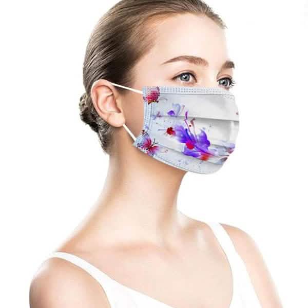 3-lagige Gesichtsmaske mit Ohrenschlaufen und Schmetterlingsmotiv