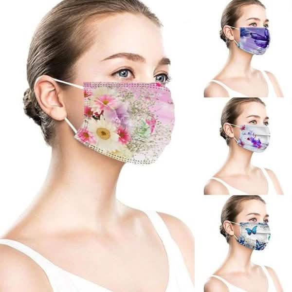 3-lagige Gesichtsmaske mit Ohrenschlaufen und Schmetterlingsmotiv