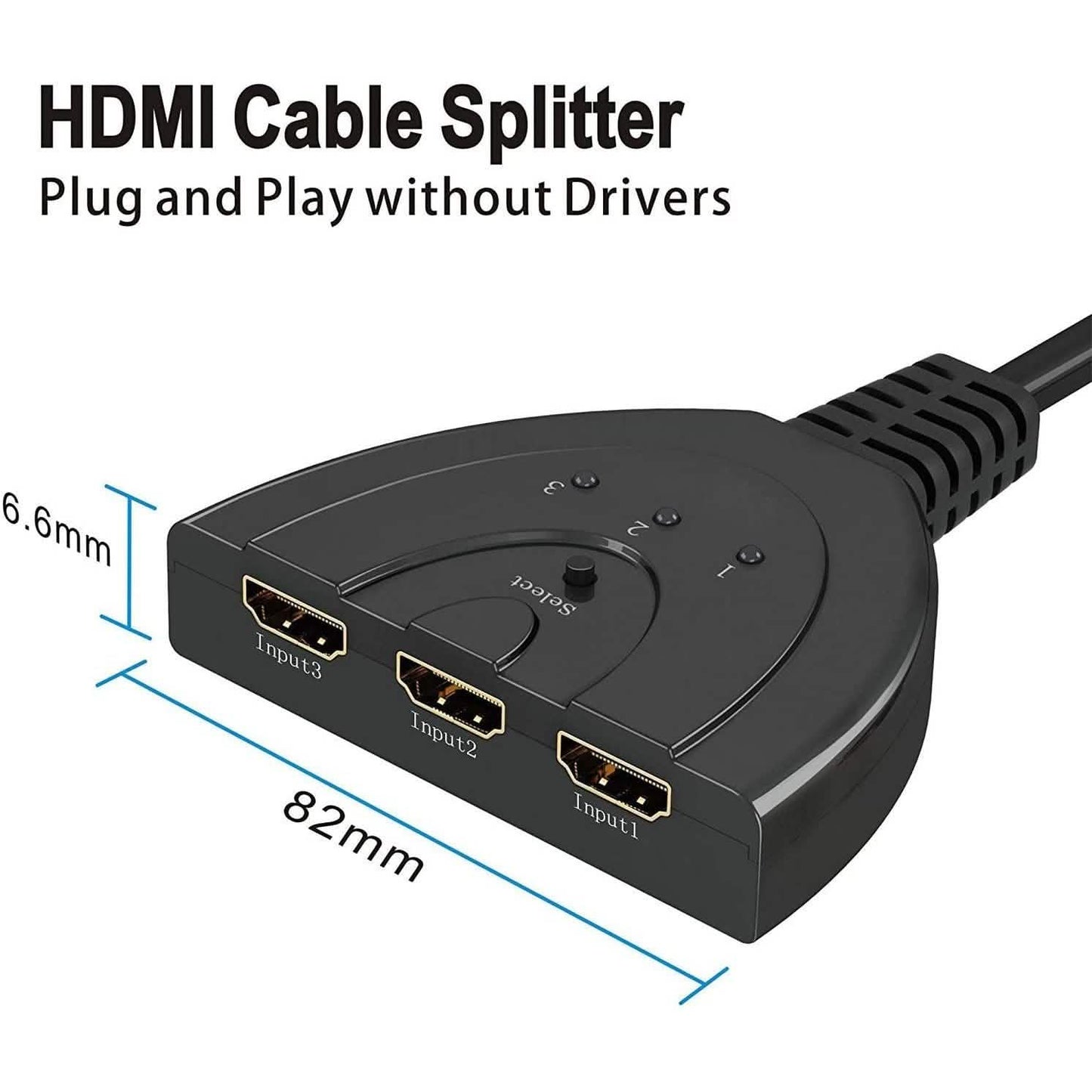 3-Port HDMI Switch, Splitter, unterstützt Full HD1080p, 3D mit High Speed Pigtail Kabel
