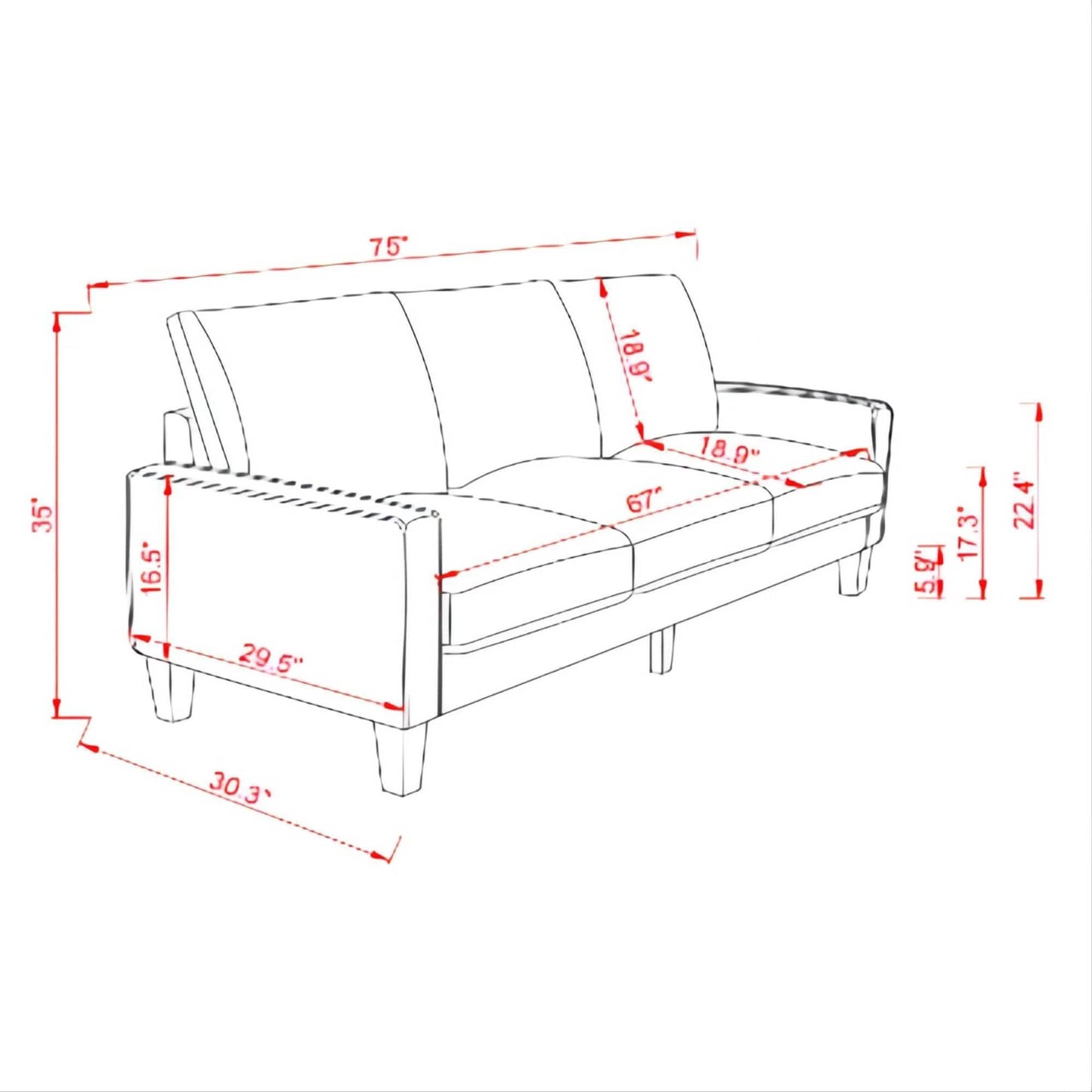 3-Sitzer-Sofa für Wohnzimmer – Modernes Stoffsofa mit Stauraum