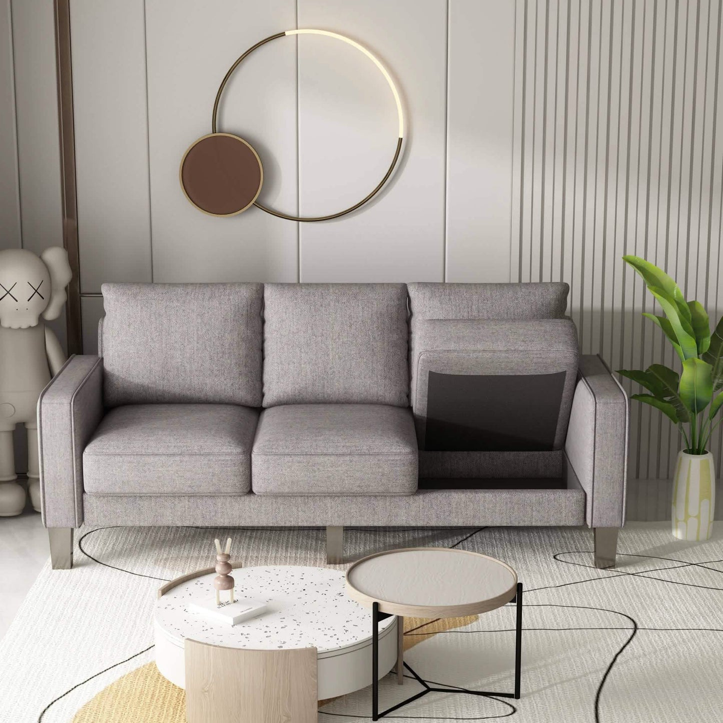 3-Sitzer-Sofa für Wohnzimmer – Modernes Stoffsofa mit Stauraum