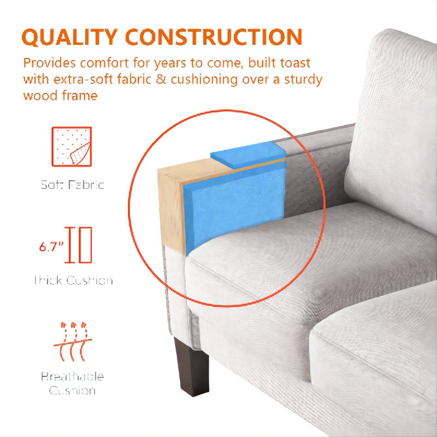 3-Sitzer-Sofa für Wohnzimmer – Modernes Stoffsofa mit Stauraum