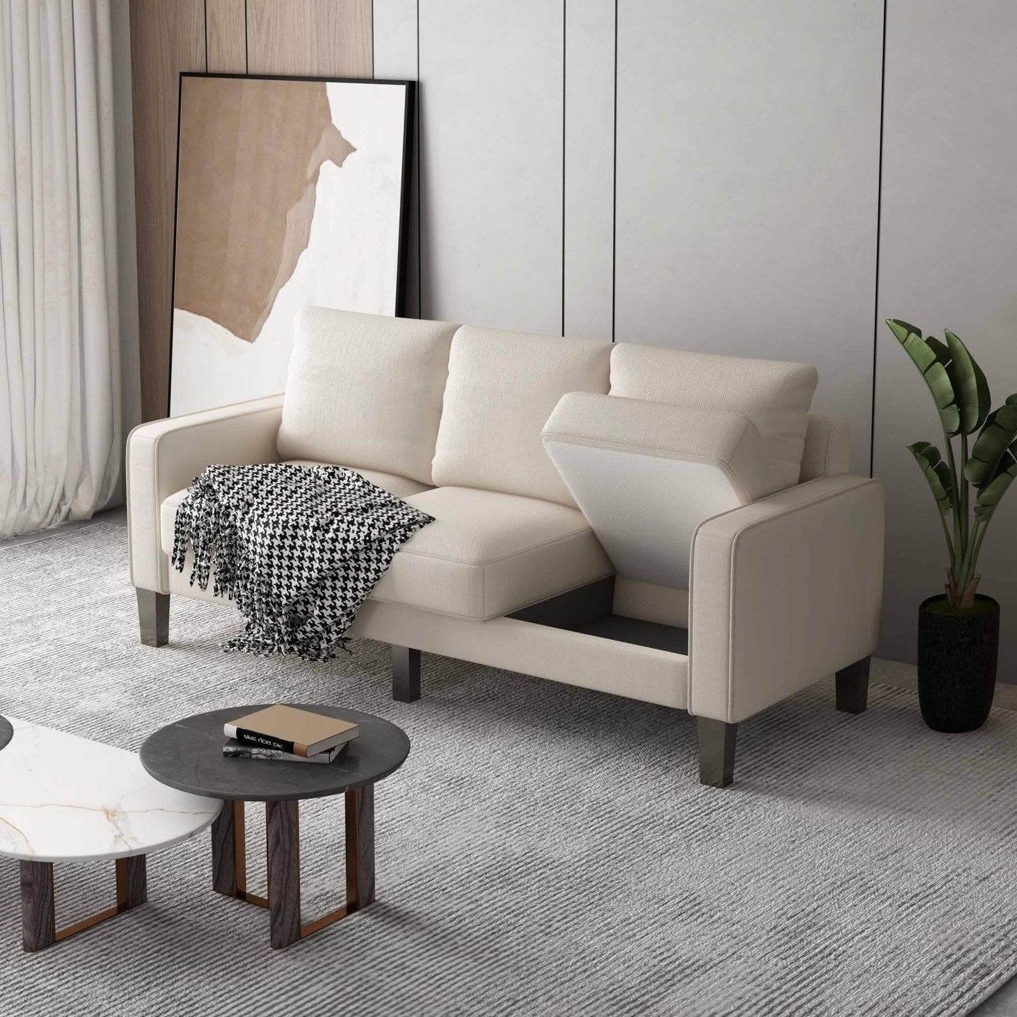 3-Sitzer-Sofa für Wohnzimmer – Modernes Stoffsofa mit Stauraum