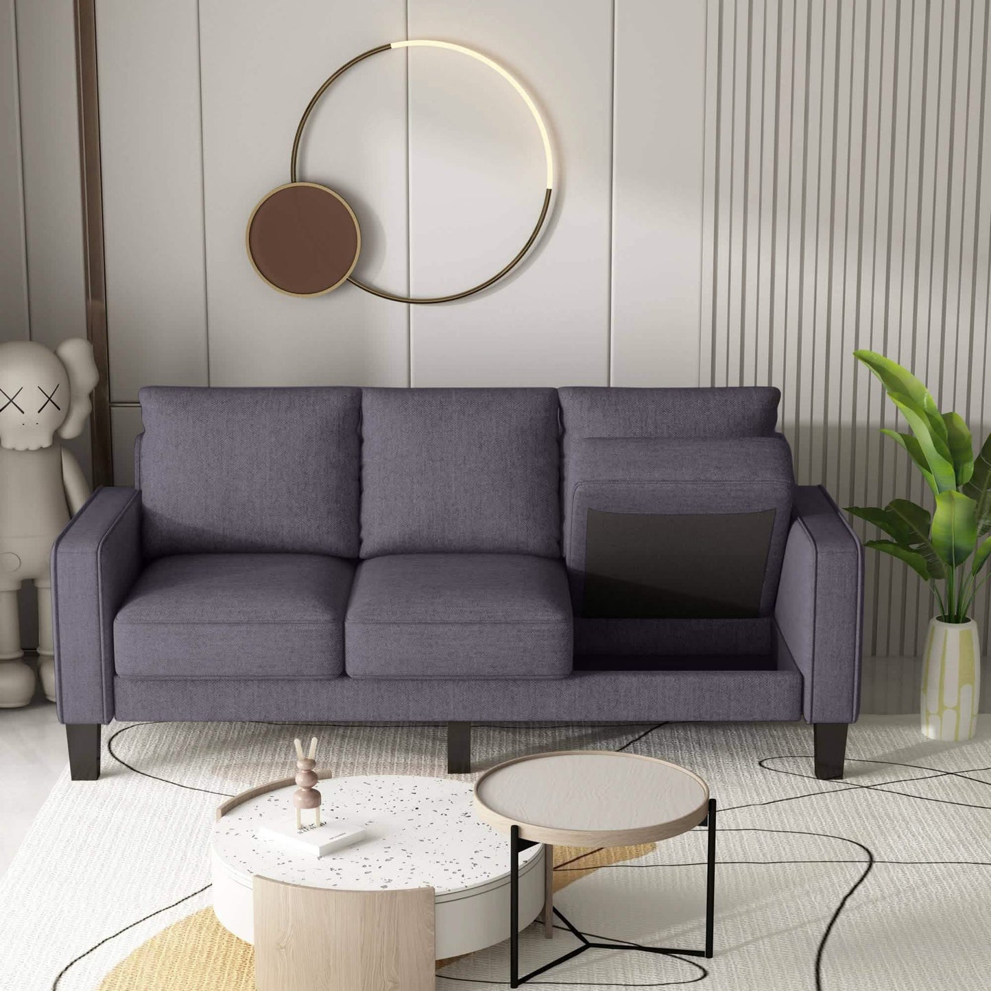 3-Sitzer-Sofa für Wohnzimmer – Modernes Stoffsofa mit Stauraum